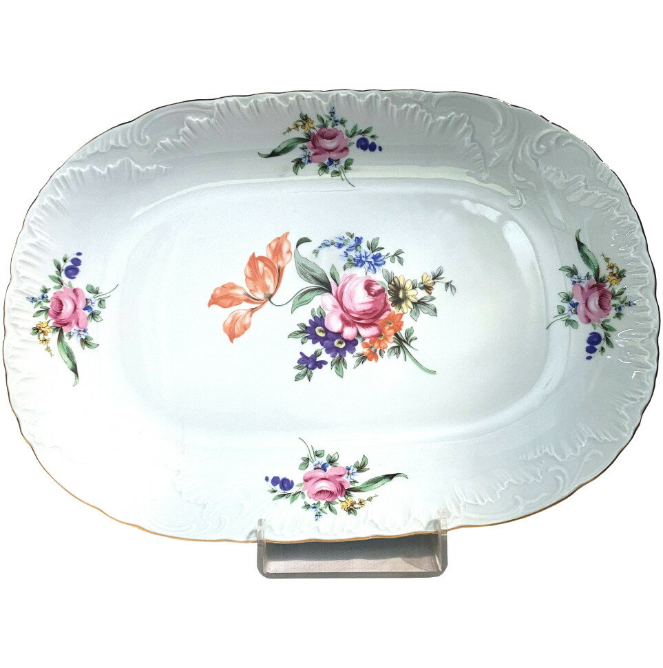 фото Блюдо 29 см овальное Cmielow "Рококо /Мейсенский букет /отводка золото" / 327664