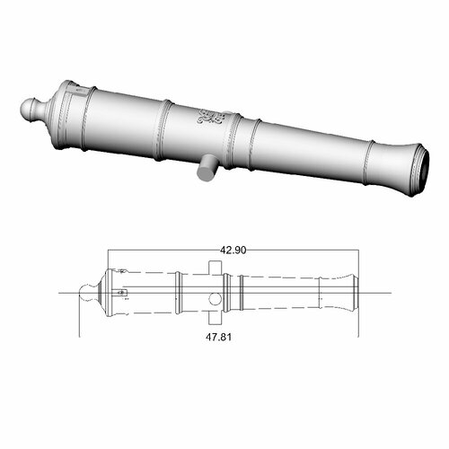 Ствол пушки тип Armstrong (18 фунтов), герб Георг 3, длина 47,8 мм, М.1:64, 2 шт