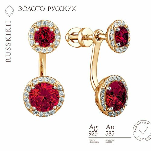 Серьги двусторонние ЗОЛОТО РУССКИХ, серебро, 925 проба, длина 1.5 см, золотой