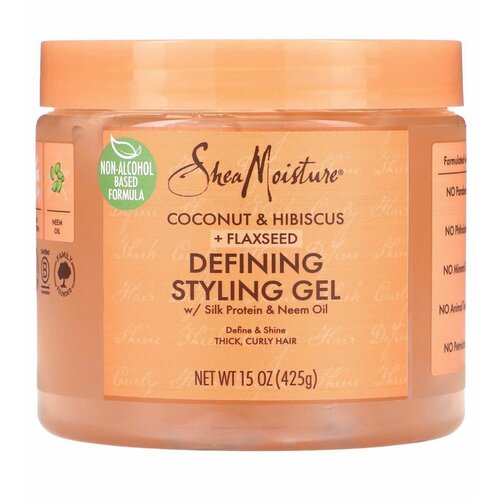Shea moisture, Defining styling gel, гель для укладки, кокос, гибискус и льняное семя, 425 грамм.