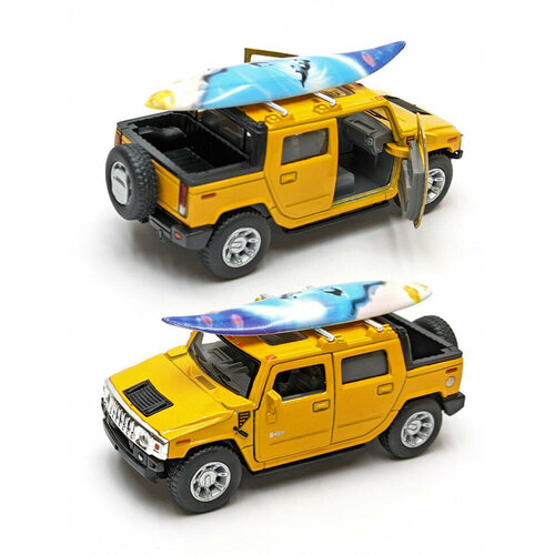 Металлическая машинка Kinsmart 1:40 «2005 Hummer H2 SUT (Cерфинг)» инерционная, жёлтая KT5097DS-2