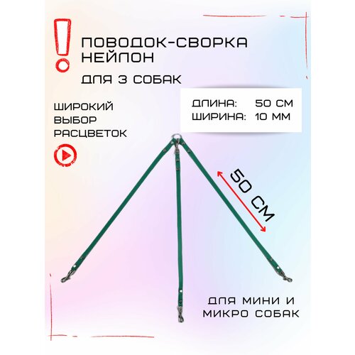Сворка Хвостатыч для трех собак маленьких пород нейлон 50х10 мм (Бирюзовый)