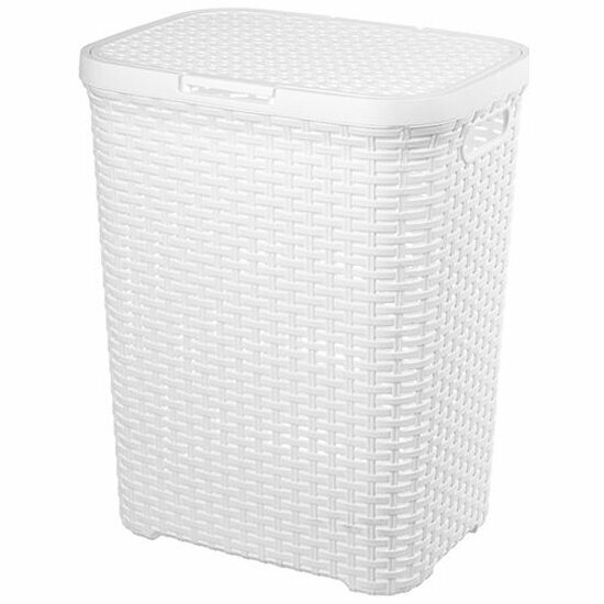 фото Корзина с крышкой для белья EL CASA ЕL Casa "Ротанг" 38х30х48 см, 40 л, белая