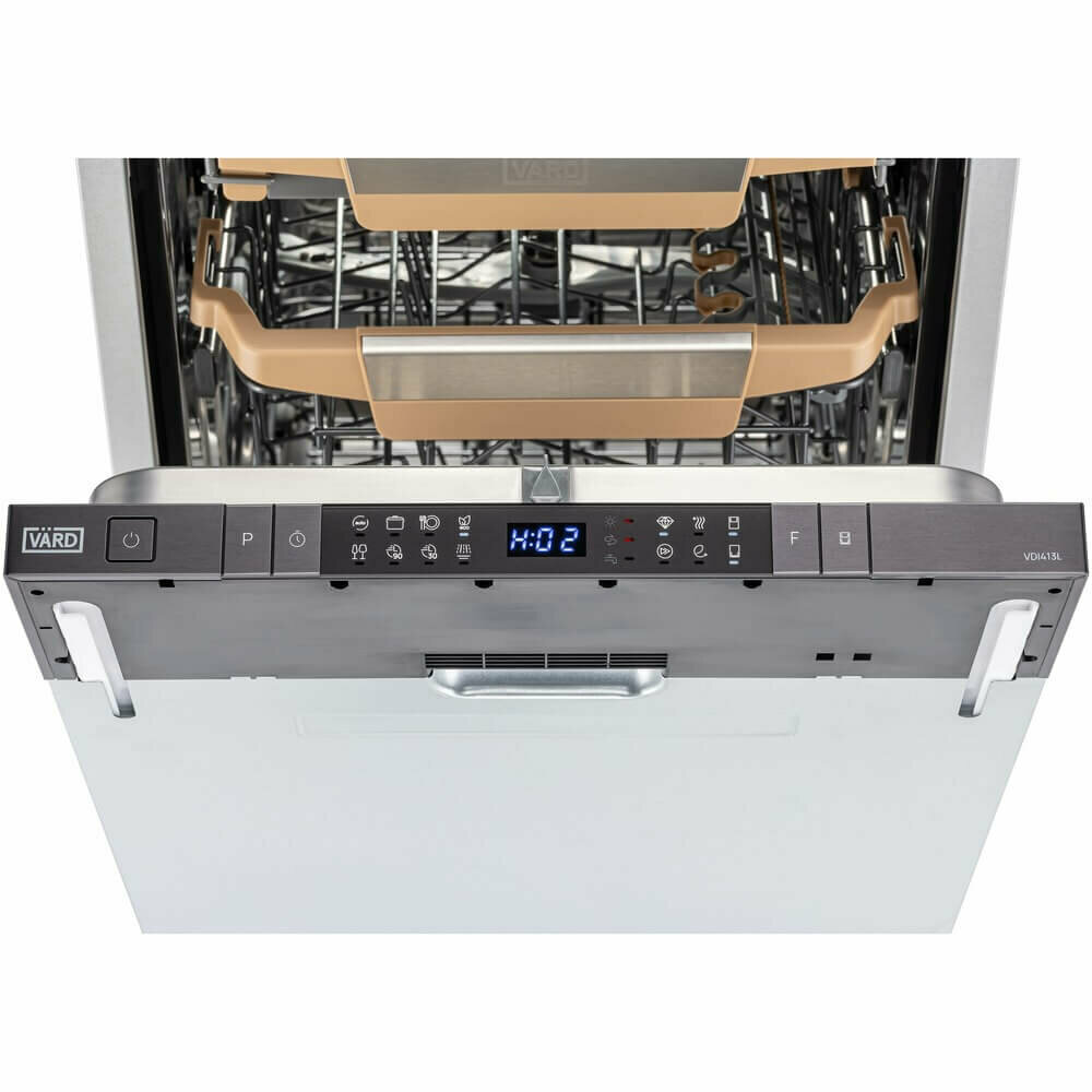 Посудомоечная машина встраиваемая VARD VDI413L 45 см, автооткрывание дверцы, LED-подсветка камеры, инверторный мотор, 3 корзины - фото №14