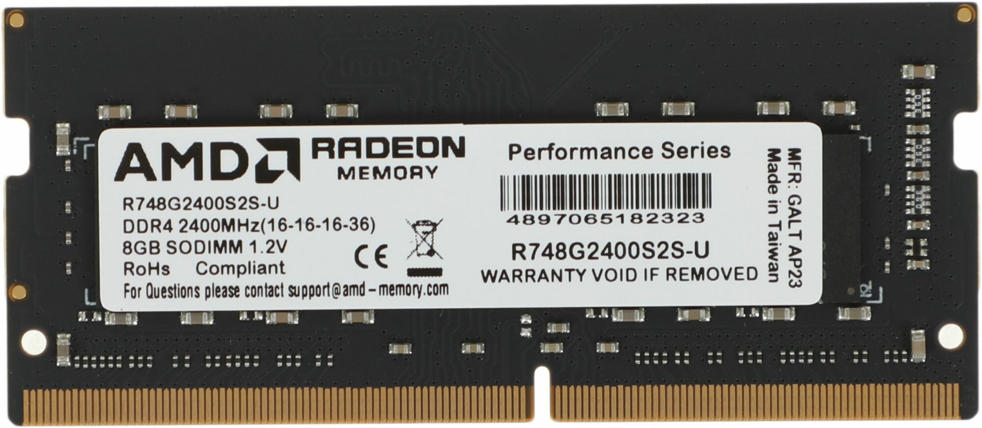 Оперативная память AMD SO-DIMM DDR4 8Gb 2400MHz pc-19200 Radeon R7 Performance Series CL16 R748G2400S2S-U - фотография № 2
