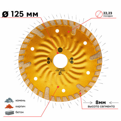 Диск алмазный турбо волна HOT PRESS 125 х 8 х 22.23 мм защитный сегмент TORGWIN T874382