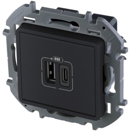 Розетка Legrand INSPIRIA зарядное устройство с двумя USB-разьемами A-C 240В/5В 3000мА, антрацит, 673763