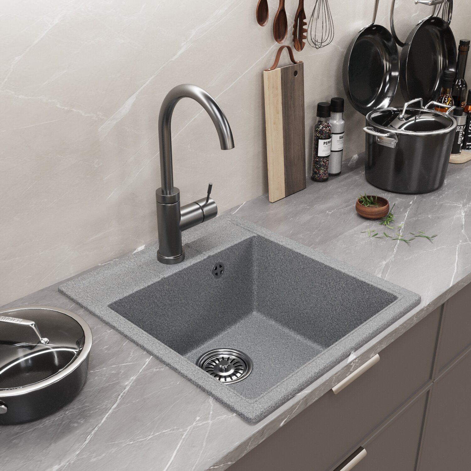 Мойка кухонная Mixline ML-GM28 45х50 см, темно-серая - фото №4