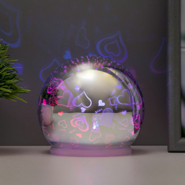Ночник "Зеркальный шар любовь" LED RGB от батареек 2хАА хром 10х10х10см