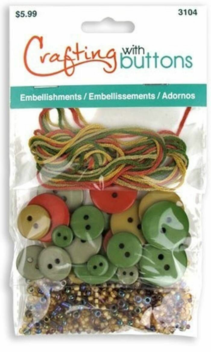 Набор для вышивания с пуговицами - Embellishments Mineral, зеленый, 1 упаковка