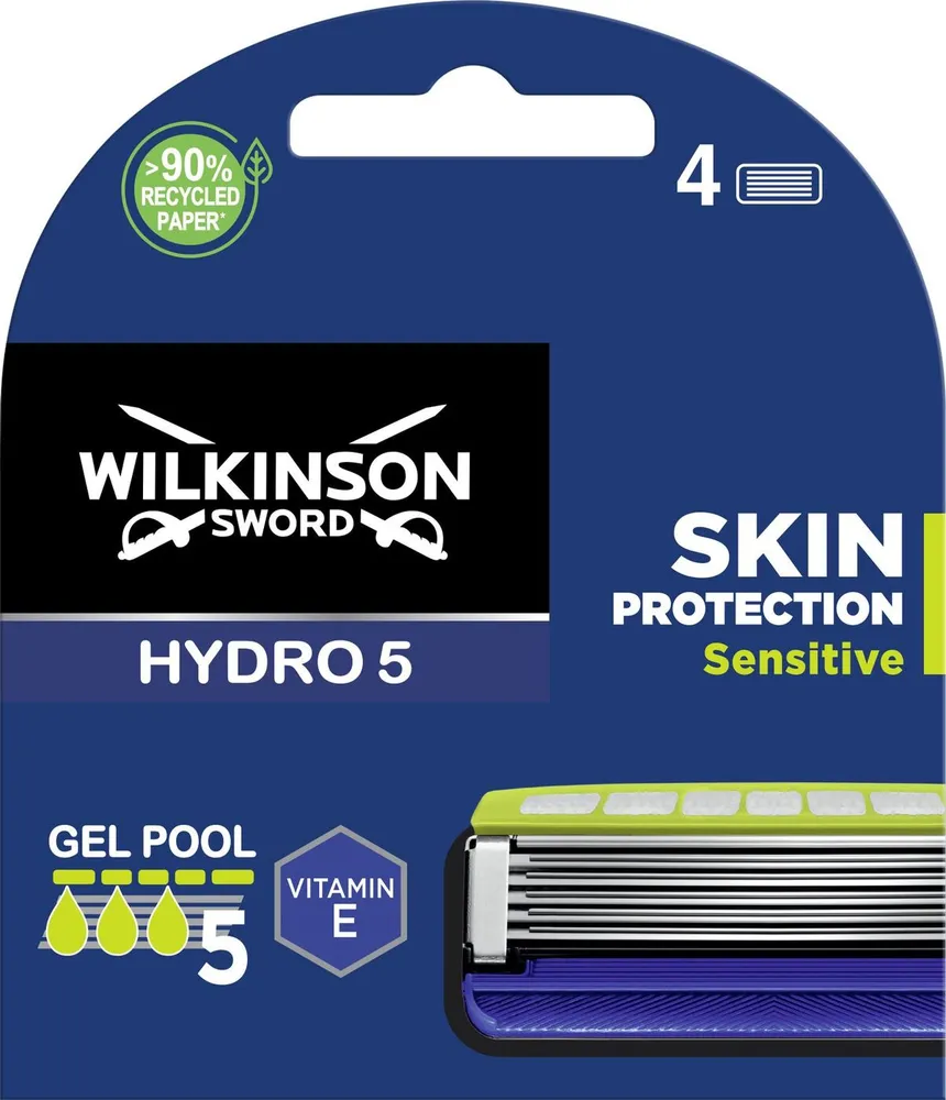 Сменные кассеты WILKINSON SWORD Schick HYDRO5 Skin Protection Sensitive (4 сменные кассеты), 5-лезвийные, гелевая увл. полоса