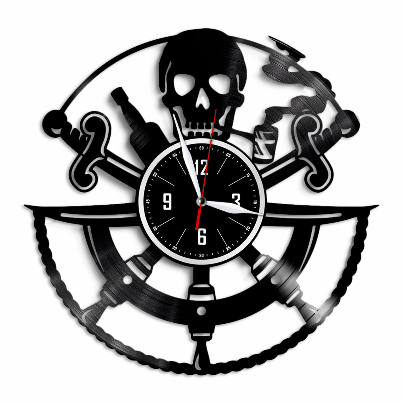 Пиратский штурвал - настенные часы из виниловой пластинки