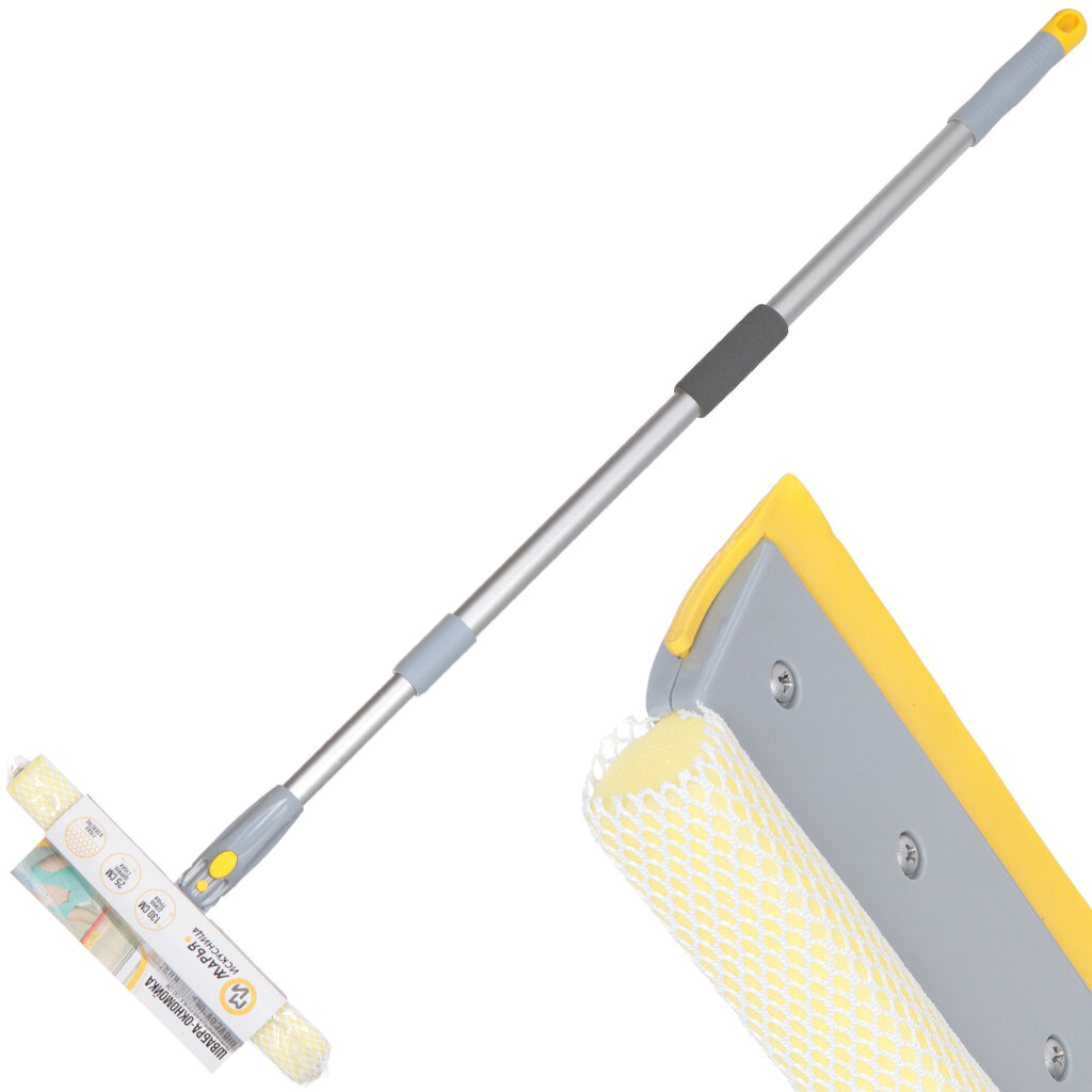 фото Швабра-Окномойка губка, поролон-сетка, резина, 130х25 см, телескопическая ручка, Марья-искусница, KD-W08-10