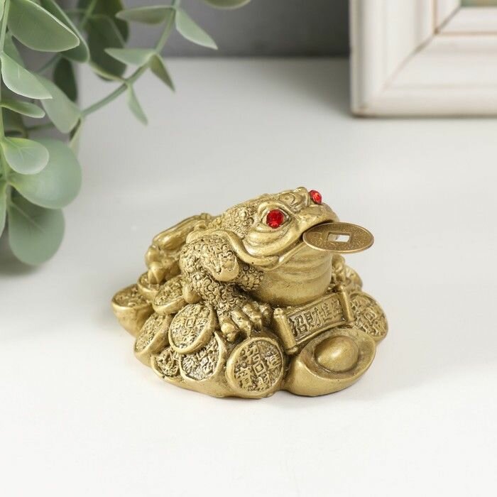 фото Нэцкэ бронза "Жаба на монетах, надпись, слиток" 5 х 7 х 6 см