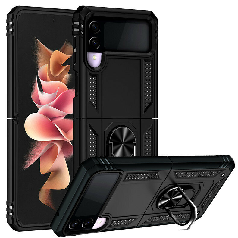 Противоударный усиленный ударопрочный фирменный чехол-бампер-пенал MyPads для Samsung Galaxy Z Flip4 черный