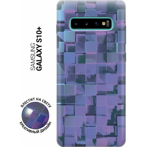 силиконовый чехол на samsung galaxy s10 самсунг с10 плюс с эффектом блеска лед и пузырьки Силиконовый чехол на Samsung Galaxy S10+, Самсунг С10 Плюс с эффектом блеска Синие блоки