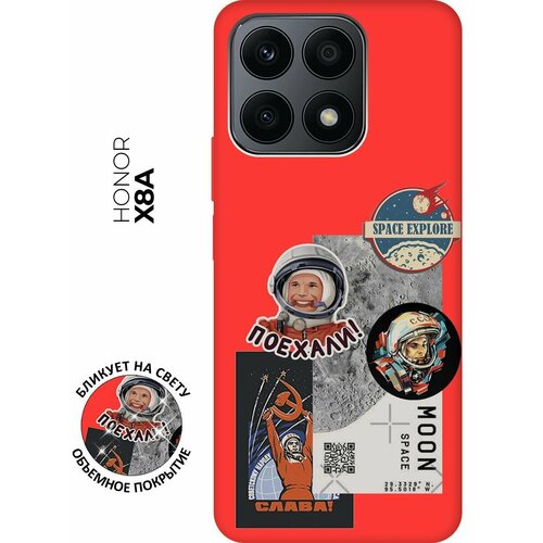 Матовый чехол Gagarin Stickers для Honor X8a / Хонор Х8А с 3D эффектом красный матовый чехол coffee cardiogram для honor x8a хонор х8а с 3d эффектом красный