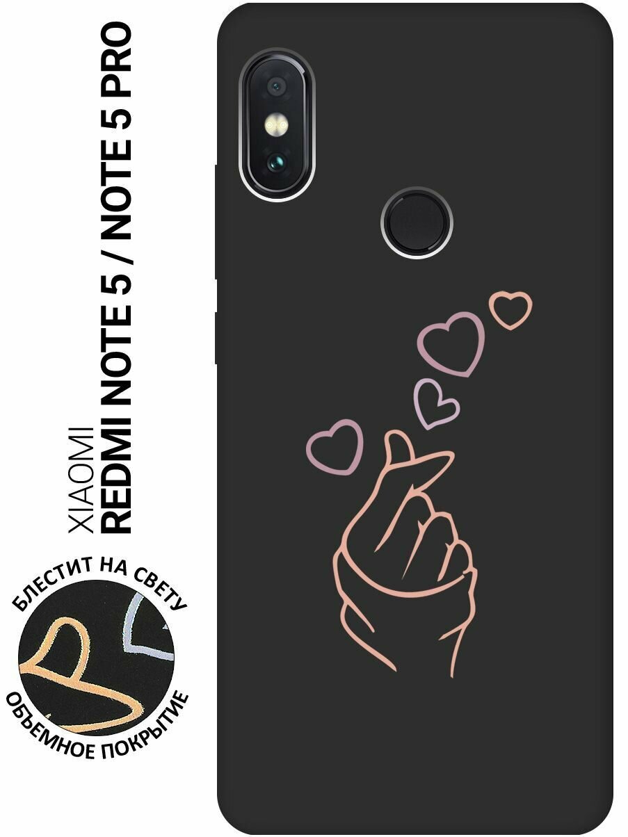 Матовый Soft Touch силиконовый чехол на Xiaomi Redmi Note 5 / Note 5 Pro / Сяоми Редми Ноут 5 / Ноут 5 Про с 3D принтом "K-Heart" черный