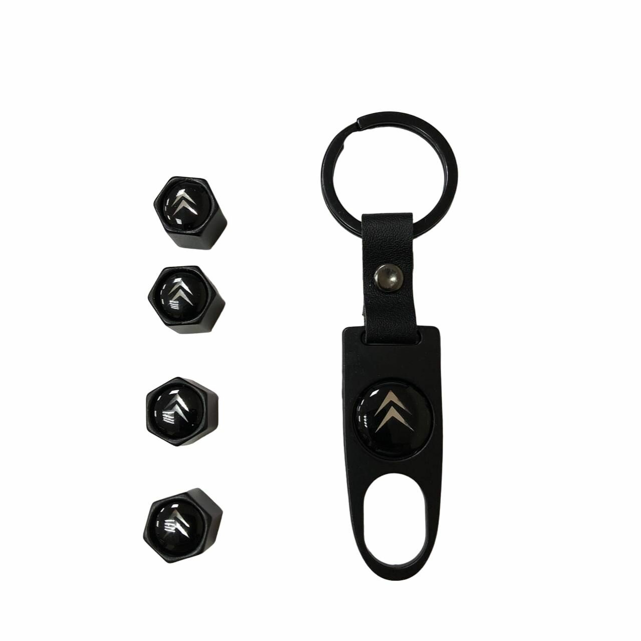 Колпачки на ниппель с брелком-ключом CITROEN, черный, 4шт.