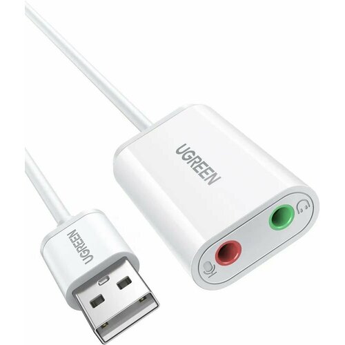 Внешняя звуковая карта UGREEN US205 (30143) USB 2.0 External Sound Adapter. Длина: 15см. Цвет: белый