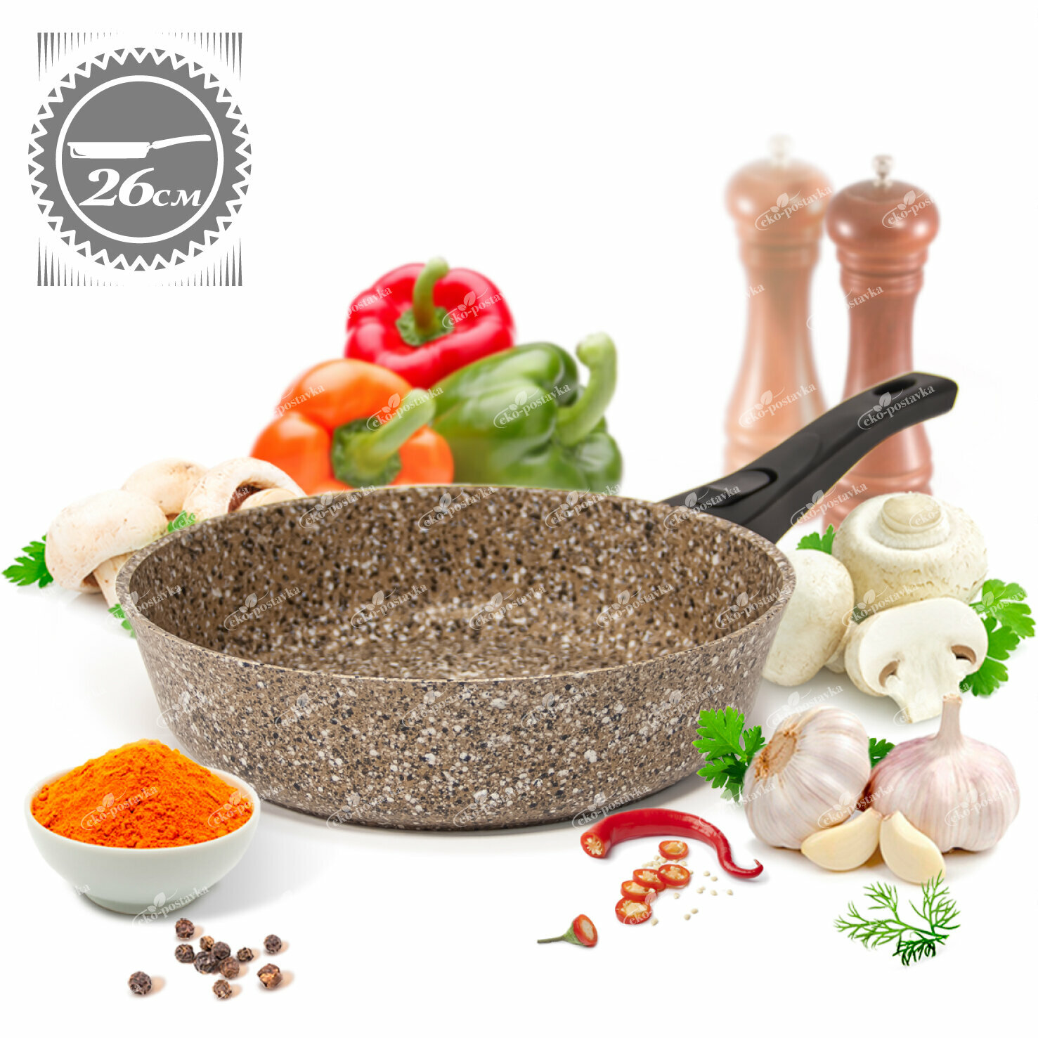 фото Сковорода 26 см с гранитным покрытием и съемной ручкой для всех видов плит