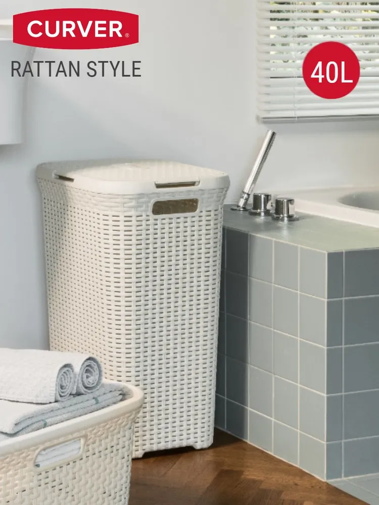 Корзина для белья с откидной крышкой 40 л Curver Rattan Style пластик цвет бежевый