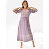 Фото #8 Женская ночная сорочка, длинная с рукавом, V-образным вырезом из вискозы с эластичным кружевом. Цвет нежно-сиреневый. Размер 50
