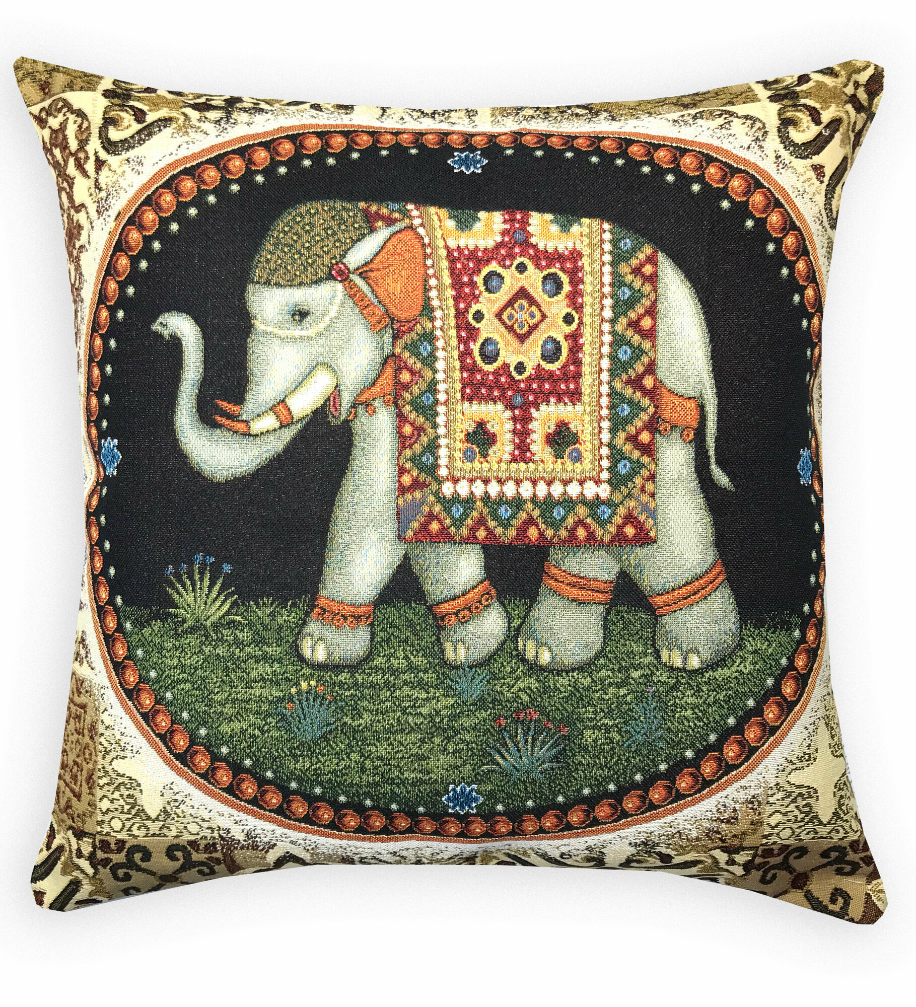 Декоративная гобеленовая наволочка "Индийский слон Удача бордюр" 45*45 см MIDA VANERI