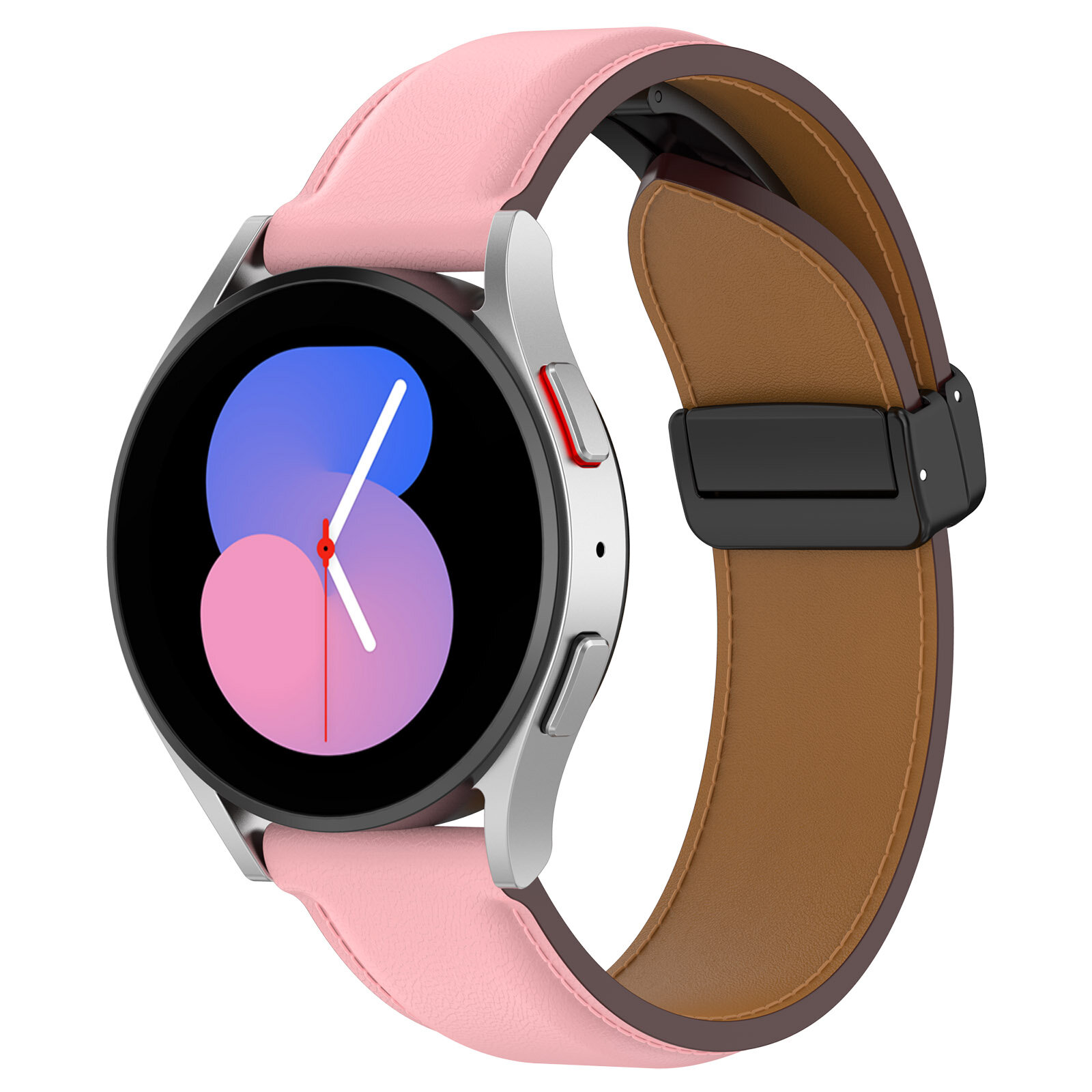 Двухцветный кожаный ремешок для Samsung Galaxy Watch, размер S, черно-розовый, серебристая пряжка