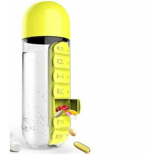 Бутылка-таблетница для воды желтая объем 700 мл для таблеток для вoды на 7 дней цвет 499₽