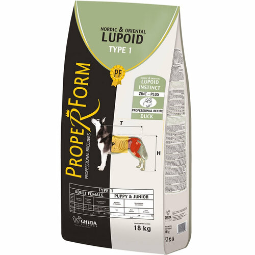 Корм сухой PROPER FORM Nordic&Oriental Lupoid Type1 для щенков средних пород с уткой, 18кг