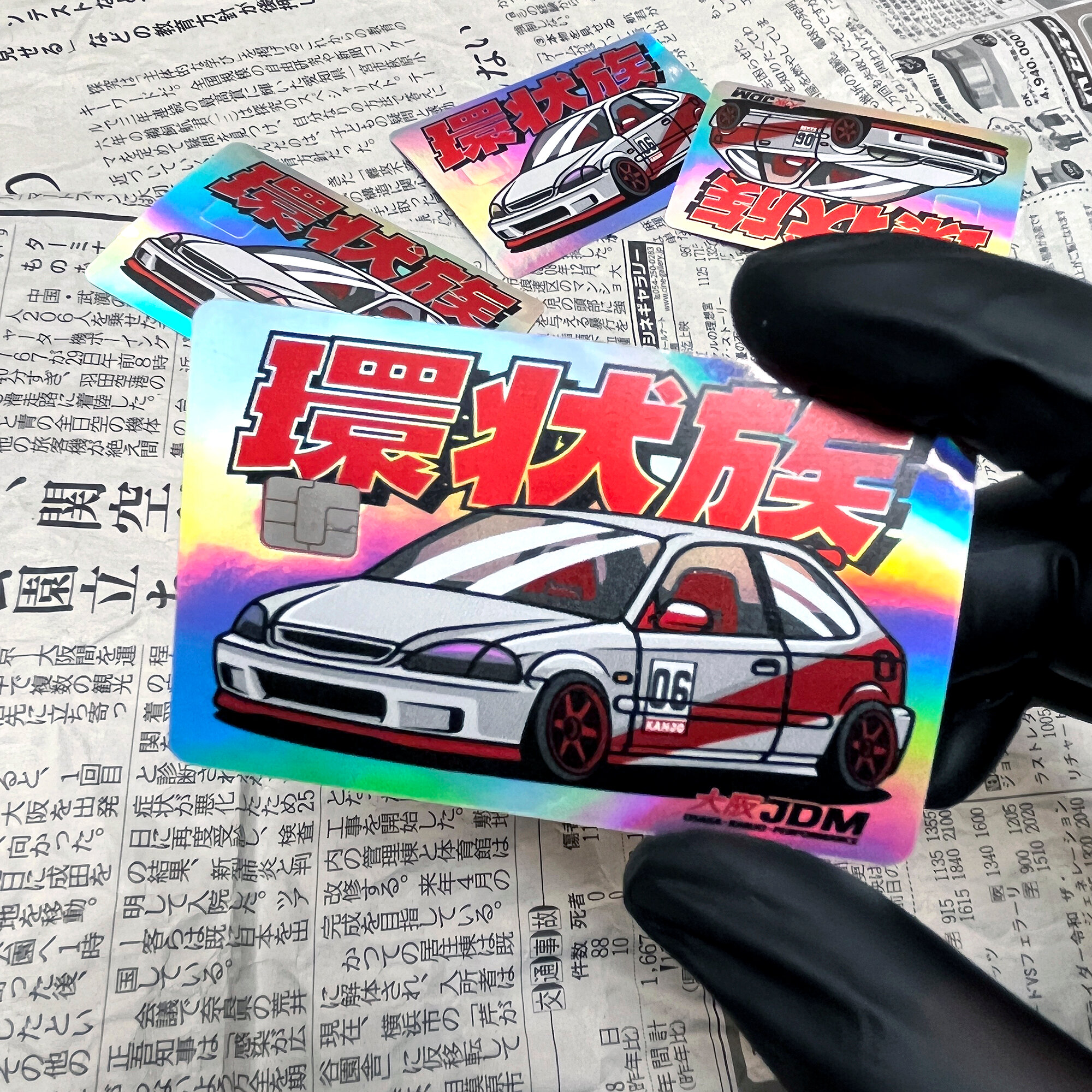 Наклейка на банковскую карту, Honda Civic 6 Kanjo, JDM, голографический стикер — фото 1