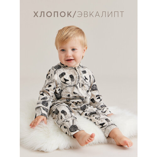 фото Комбинезон happy baby, открытая стопа, размер 92-98, белый, черный