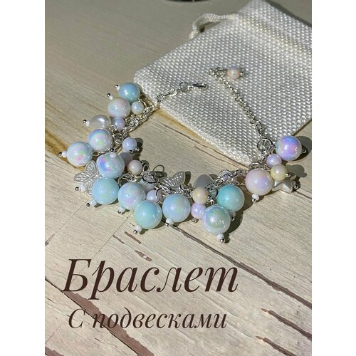 фото Браслет, акрил, 1 шт., размер 16 см, бирюзовый, розовый lam-lam