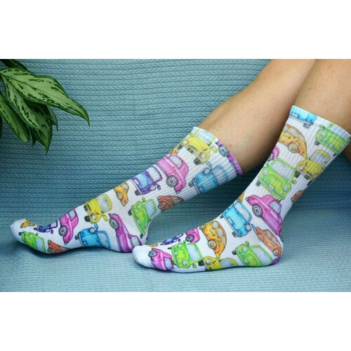 фото Носки cotton print, размер 41/45, красный, фиолетовый, желтый, зеленый хлопковые cotton print