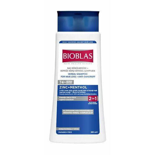 Шампунь от перхоти и против выпадения волос с цинком и ментолом Bioblas Zinc+Menthol Herbal Shampoo For Hair Loss + Anti Dandruff bioblas zinc menthol herbal shampoo for hair loss anti dandruff