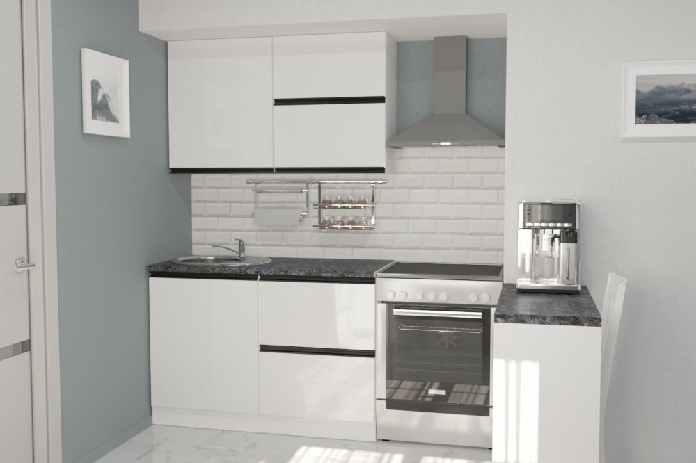 Кухонный гарнитур Лотос лайт 1200, цвет Белый глянец, ширина 120 см, модульная, со столешницей, прямой, с полками, с выдвижными ящиками