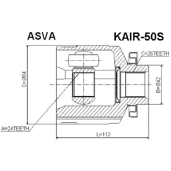 ASVA kair-50s (2211NS20 / 2211NS20RH / 495911F210) шрус внутренний правый 24x42x26 Sportage (Спортедж) new