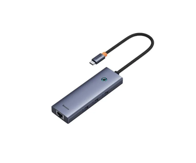 Хаб OS-Baseus Flite Series 4-Port HUB (Type-C to USB30*3+RJ45*1) Серый (B0005280A813-00)