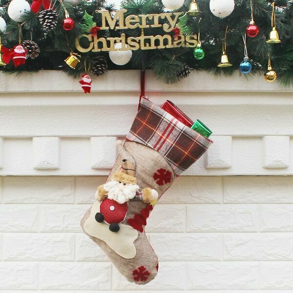 Новогодние носки для подарков Рождественский носок на камин Дед Мороз Сантаклаус