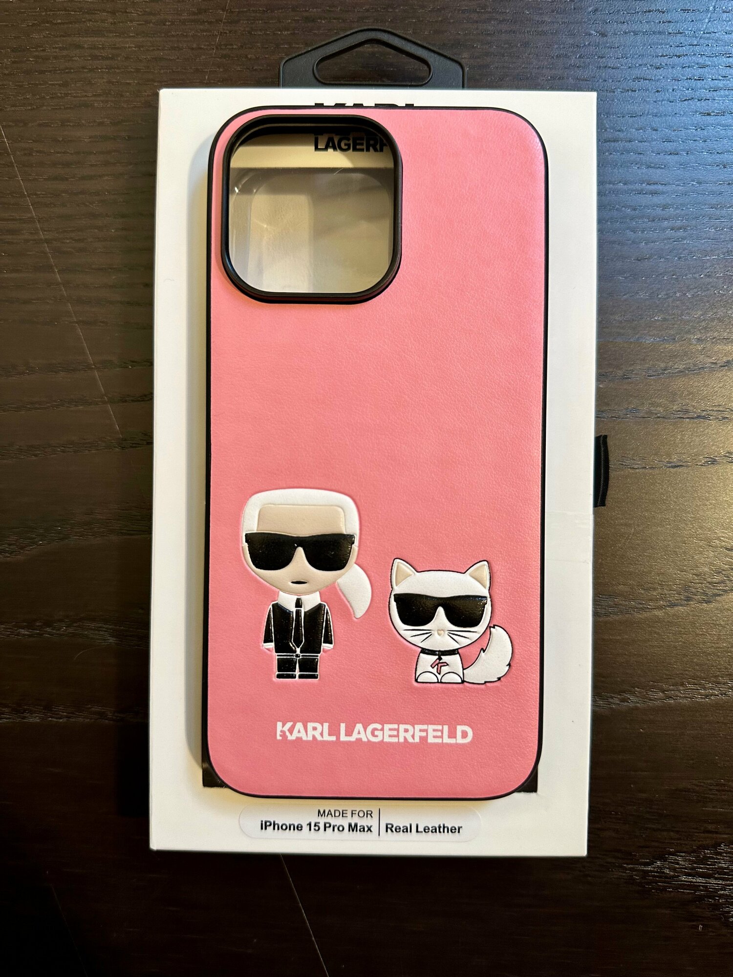 фото Чехол Karl Lagerfeld для iPhone 15 Pro Max Leather Karl & Choupette heads/Hard Pink