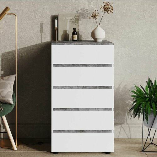 Комод 600 с 5ю ящиками КМ02 белый/камень