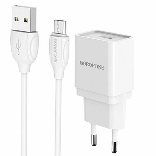 сзу borofone ba19a 5v 1a 1usb nimble microusb черный СЗУ BOROFONE BA19A Nimble 1xUSB, 1А кабель MicroUSB, 1м (белый)