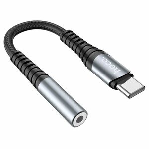 Аудиоадаптер-переходник HOCO LS33 с TYPE-C на Jack 3.5mm (TRRS, Female),0.115 метров черный с серым, для подключения наушников