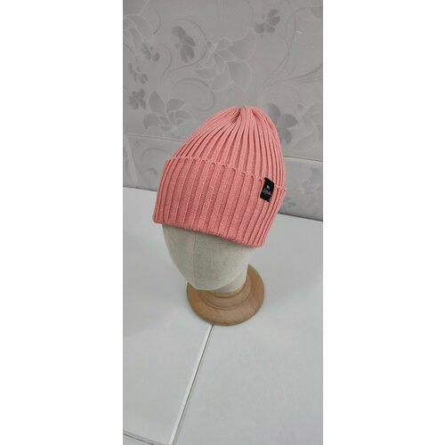 фото Шапка бини lastochka шапка женская демисезонная хлопковая бини осенняя цвет персик, размер 54-58, оранжевый, розовый