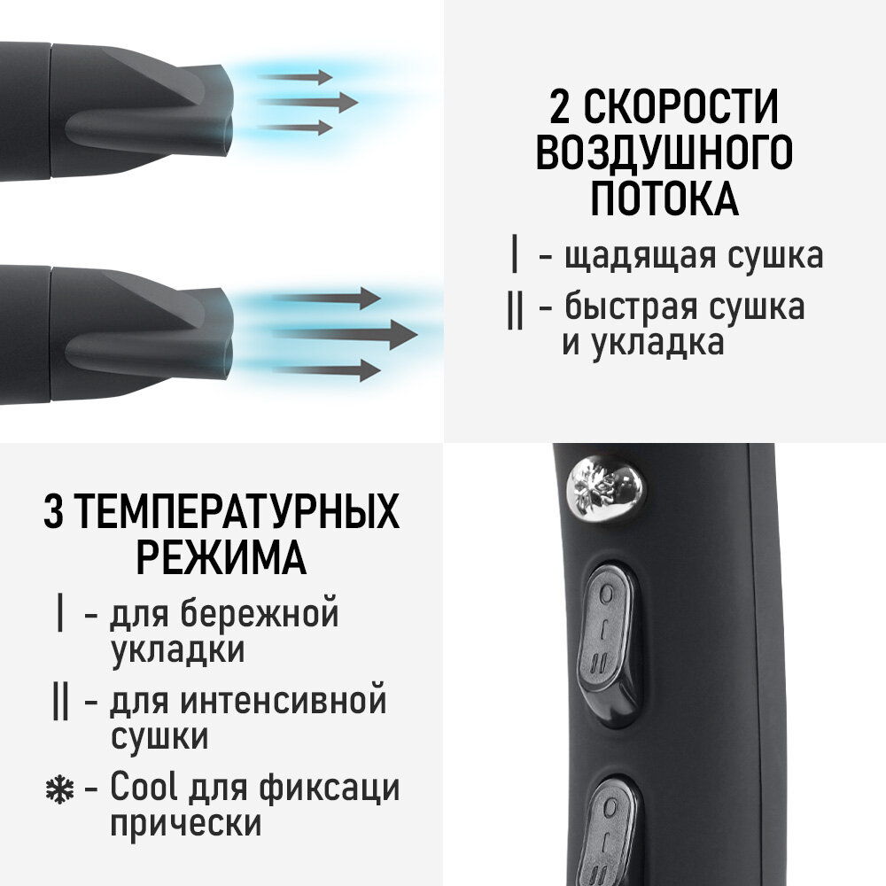 Фен OBSIDIAN BS-HD504A черный жемчуг Технология tourmaline ionic - фотография № 4