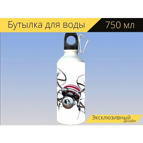 Бутылка фляга для воды Квадрокоптер, камера, дрон 750 мл. с карабином и принтом