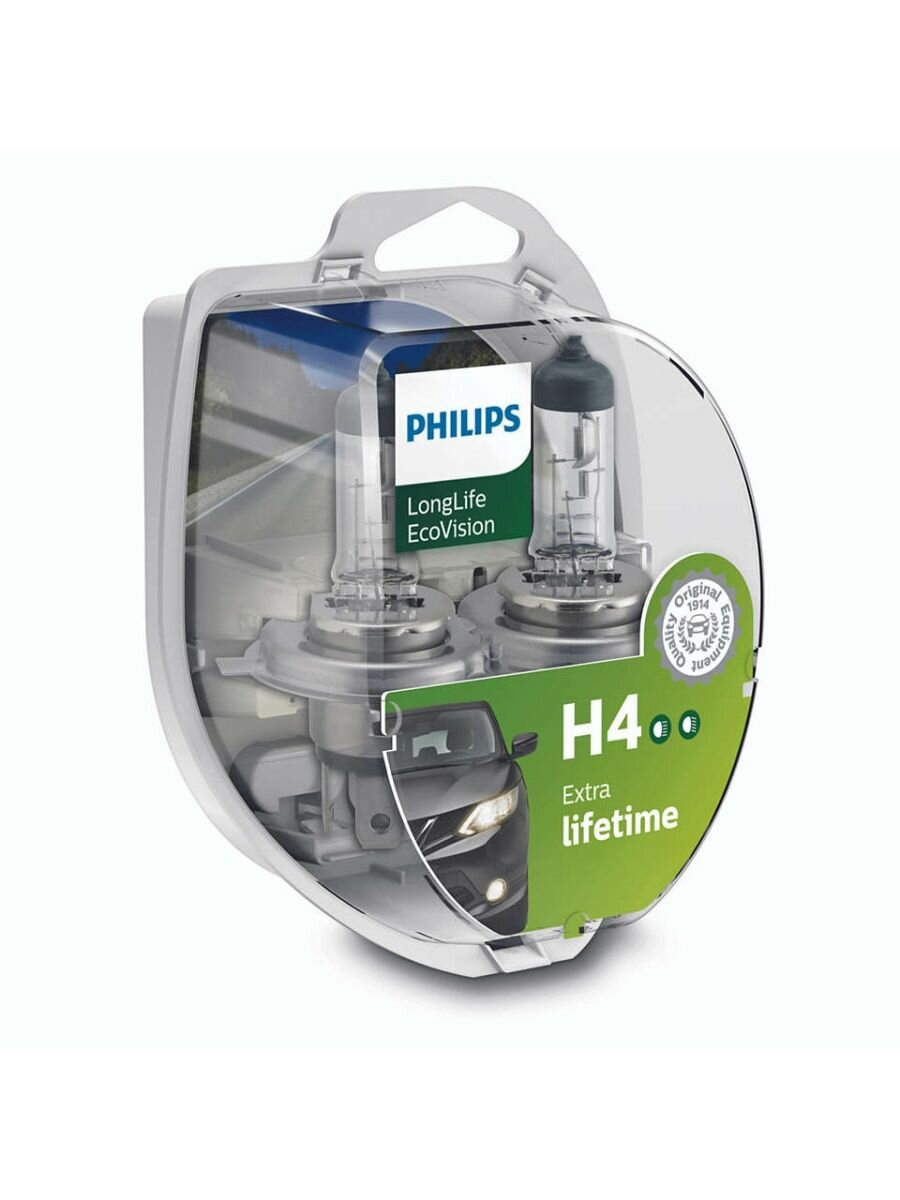 Галогенная лампа Philips H4 (60/55W 12V) LongLife EcoVision 2шт, 12342LLECOS2