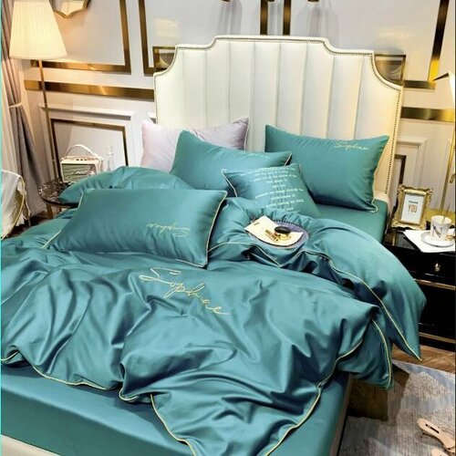 Постельное белье семейное комплект ARDEA Soplae жатка сатин серебристо-зеленый 3950₽