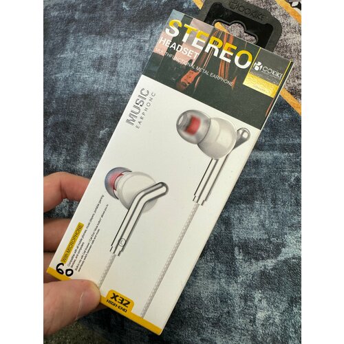Проводные наушники капельки с микрофоном Cokike X32 95 Дцб 130см 16 Ом разъем 35мм для старых телефонов магнитолы радио MP3-плеера VR-оч 453₽
